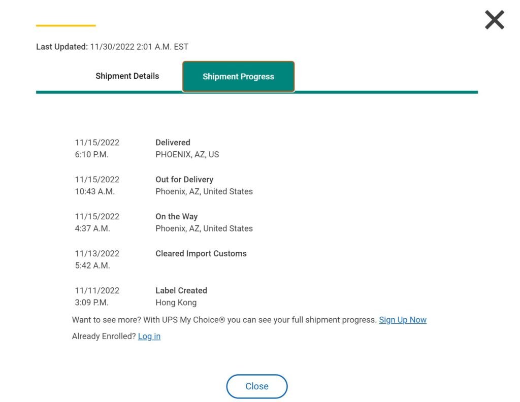 تقدم شحنة UPS